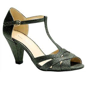 Modcloth Dolce Nome Black Glitter Florence Heels, 8, NWT